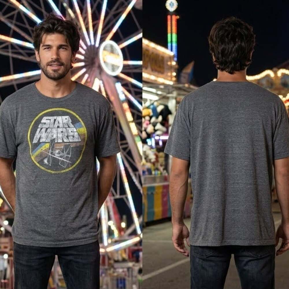 Star Wars Tie Fighter Logo Distressed Gray T Shirt Men’s XXL 50-52